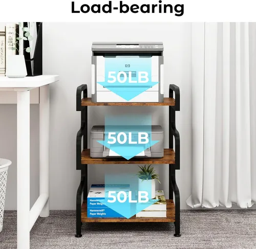 Vista 3 de Natwind - Soporte de impresora de 3 niveles con ruedas, carrito de almacenamiento móvil, estante de pie multiusos para reproductor multimedia
