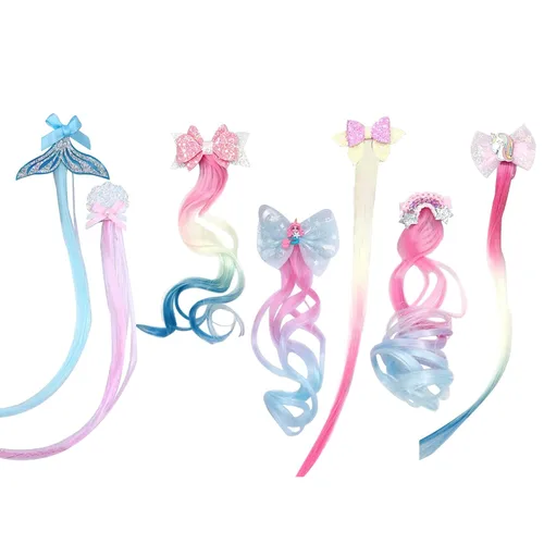 Vista 11 de 8 pinzas para el cabello para niñas, extensiones de cabello de arcoíris liso de animales para niños, accesorios para niñas pequeñas, colas