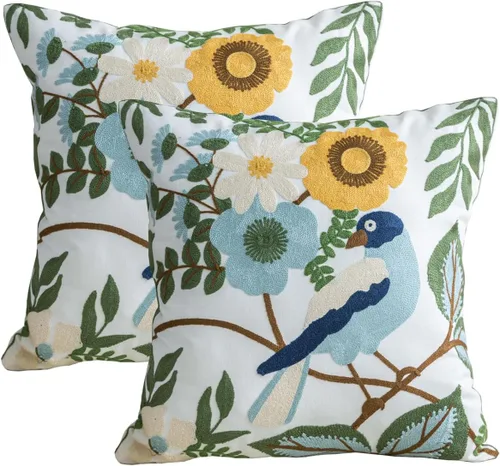 Vista 25 de YIcabinet Paquete de 2 Fundas de Almohadas Decorativas, Fundas de Almohadas Bordadas con Diseño de Hojas y Copos de Nieve, Fundas de Almohadas