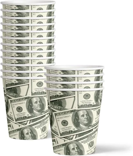 Vista 3 de Dinero $100 Dollar Billetes Fiesta de Cumpleaños Suministros Set Platos Servilletas Tazas Vajilla Kit para 16