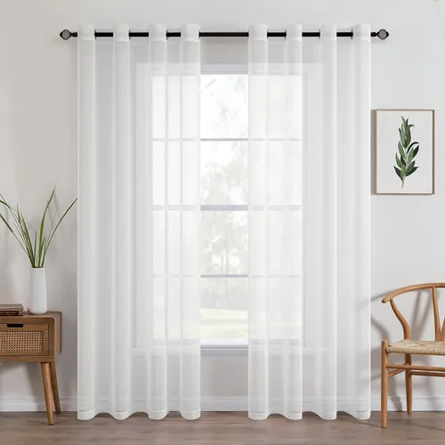 Vista 32 de MIULEE 2 paneles de cortinas semitransparentes beige para ventana, elegantes con ojales en la parte superior, cortinas de gasa