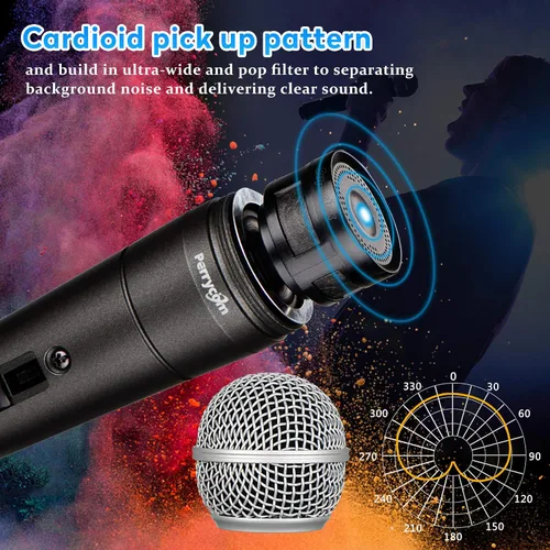 Vista 4 de Perrycom Micrófono vocal dinámico profesional con interruptor de encendido y apagado, micrófono de metal cardioide de mano para cantar, compatible