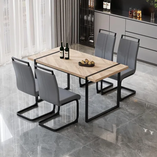 Vista 19 de Juego de mesa de comedor moderno para 4, juego de mesa y sillas de cocina de madera, juego de mesa de comedor de 5 piezas con 1 mesa de MDF y 4