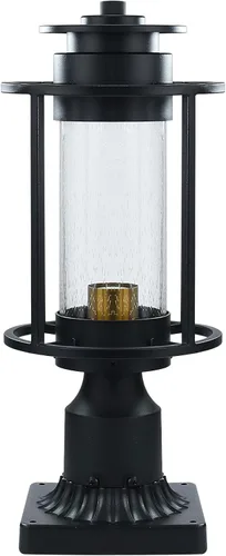 Vista 5 de MONKFISH Moderna lámpara de poste negra para exteriores, luz LED impermeable compatible con pantalla de cristal de burbujas, luz de camino de jardín