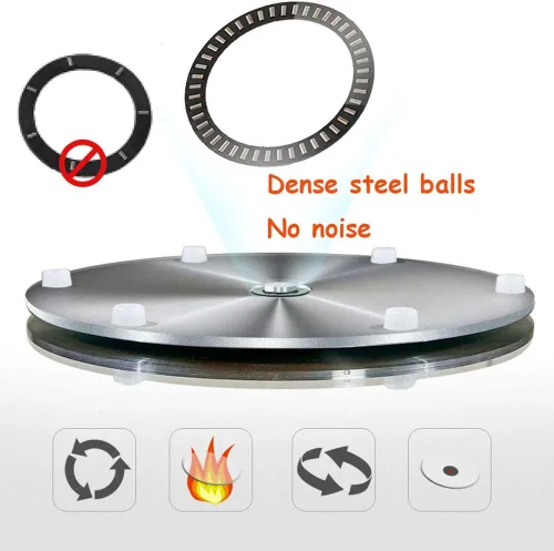 Vista 8 de Kitchen Lazy Susan - Tocadiscos con base de aluminio, bandeja de servicio de mesa redonda, antideslizante, plato giratorio de vidrio grande, grosor