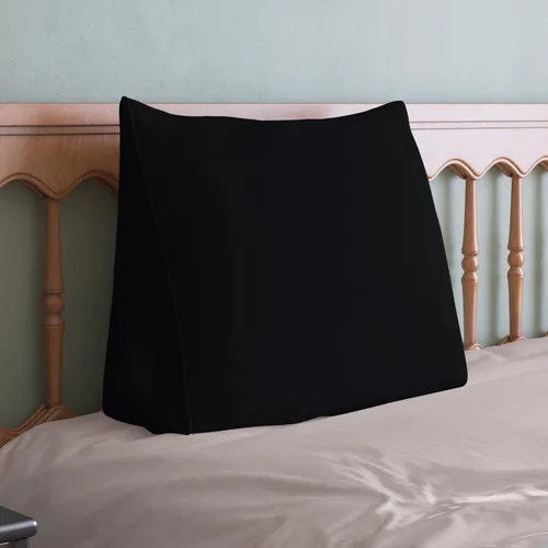 Vista 6 de WOWMAX Almohada de espalda para cama sentada, almohada de cuña para respaldo de cama y sofá, 85% lino y 15% mezcla de algodón, color negro