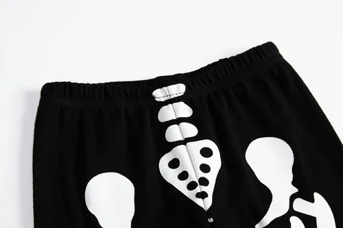 Vista 6 de Pijamas de Halloween para niños y niñas, pijamas de esqueleto que brillan en la oscuridad, pijamas de calabaza para niños, ropa de dormir 100%