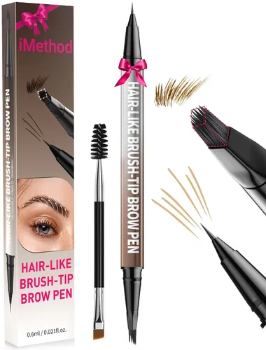 Vista 9 de Lápiz para cejas iMethod - Lápiz de cejas, lápiz delineador 2 en 1 de doble punta con cepillo microblading 4d para cejas para mujeres, lápiz