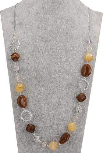 Vista 6 de BULINLIN Collar largo de cuentas para mujer, collar de cadena de suéter plateado con cuentas de resina de cristal, joyería de moda para niñas