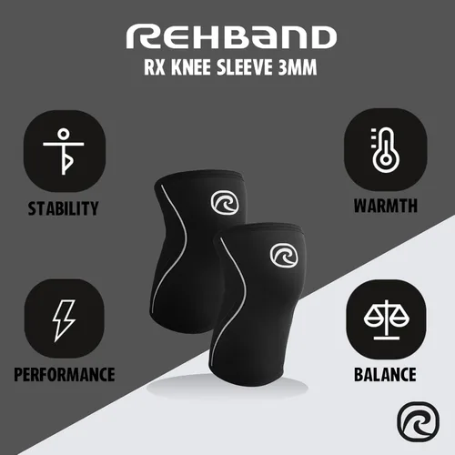 Vista 2 de Rehband Rodillera de neopreno de 0.118 pulgadas (0.118 in), rodillera ligera para resistencia y deportes de pelota, rodilleras de compresión unisex