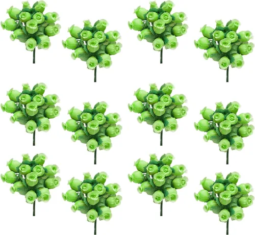 Vista 2 de GiftWrap Etc. Rosas artificiales de seda verde manzana, 12 mini ramos de 12 capullos de rosa, 144 capullos de rosa en total, boda, recepción