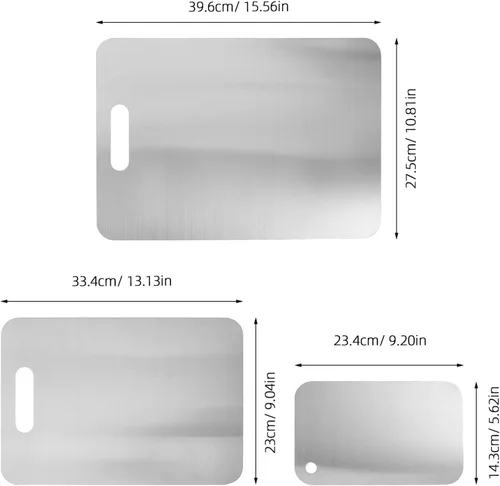 Vista 2 de 3pcs Double-sided Stainless Steel Chopping Boards 34x23cm 39x28cm with Hanging Hole, Dishwasher Safe Household Cutting Boards for Raw and Cooked