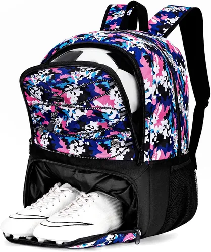 Vista 22 de Hsmihair - Mochila de fútbol juvenil - Mochila para fútbol y baloncesto, con compartimento para pelota y tacos separados