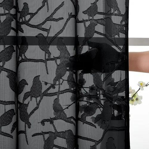 Vista 4 de OVZME Anji Clip Voile Sheer Tiers RD 2X30X36 Negro