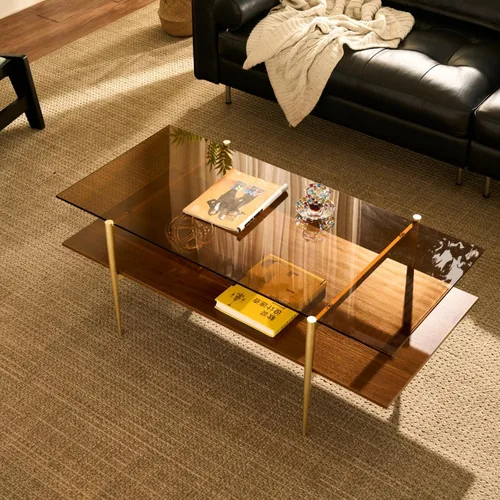 Vista 22 de Saint Mossi - Mesa de café moderna para sala de estar, mesa de café redonda de mediados de siglo, mesa central de 2 niveles para espacios pequeños