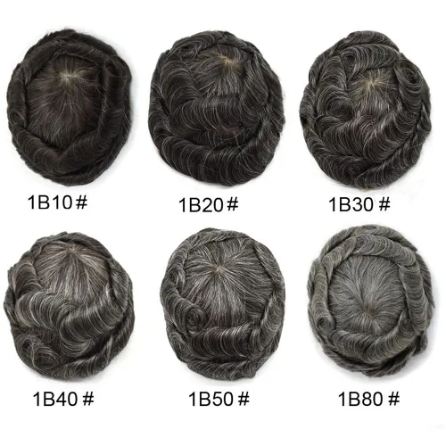 Vista 7 de Unidades de cabello para hombres invisibles de repuesto de poliuretano para hombre, piel ultrafina, 0.002 in, tupé atado a mano, cabello humano