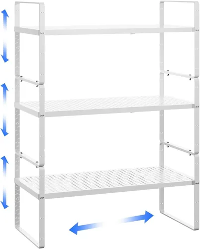 Vista 9 de Estante organizador de gabinete de cocina expandible, estante de metal resistente para especias apilable, estante de almacenamiento para gabinete