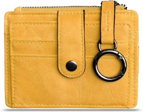 Vista 4 de Pofee XIO - Tarjetero de RFID delgado y minimalista para mujer, con bolsillo frontal, mini monedero con llavero