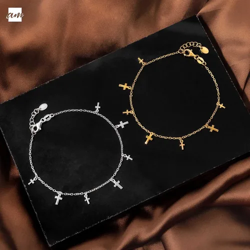 Vista 4 de Amberta Pulsera con dije de cruz de plata de ley 925 para mujer