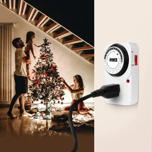 Vista 7 de iPower Temporizador mecánico enchufable de 24 horas, temporizador para enchufes eléctricos acuario conectado a tierra, luz de crecimiento
