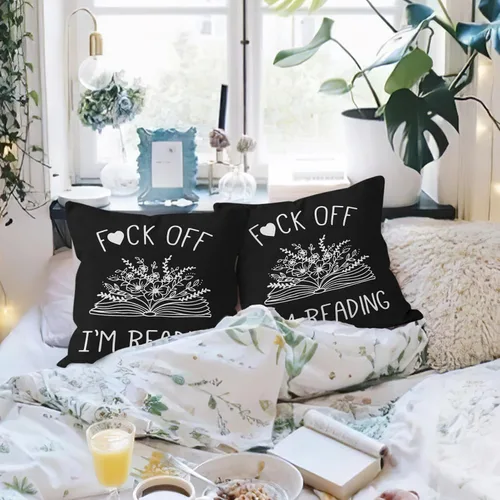 Vista 4 de HIWX Funda de almohada decorativa con texto en inglés "I I'm Reading Book", funda de almohada decorativa con diseño de flores de libro de arte Negro