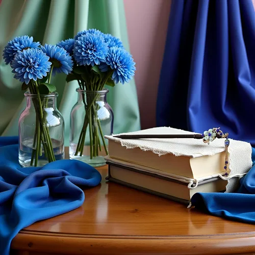 Vista 8 de Palillos de madera vintage japoneses chinos azules con flor y borla, palillos retro para bodas, fiestas y peinados Hanfu