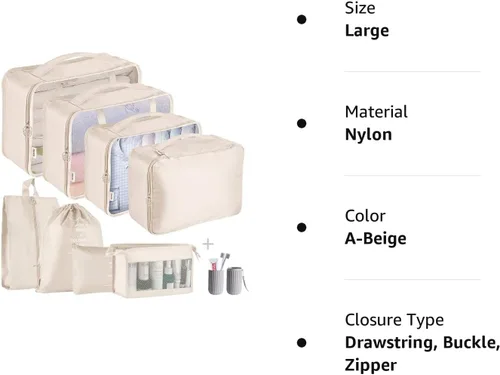 Vista 8 de HYan - Juego de 9 organizadores de equipaje de viaje, impermeables, bolsas organizadoras de maleta, ropa, zapatos, cosméticos, bolsas