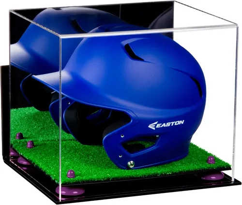 Vista 136 de Better Display Cases Vitrina acrílica para casco de bateo de béisbol con espejo, elevadores rosados, montaje en pared y base de espejo (V22/A012)