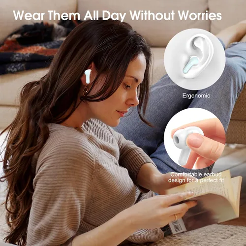 Vista 7 de Auriculares inalámbricos, Auriculares Bluetooth 5.4 HiFi Estéreo, Auriculares Bluetooth con Micrófono ENC de Cancelación de Ruido, Auriculares