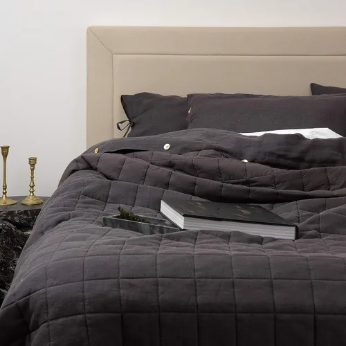 Vista 3 de Best Home Fashion Edredón de lino y algodón con diamantes, elegancia casual, ropa de cama ligera y elegante, manta, individual, gris, 86 pulgadas