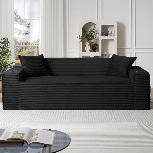 Vista 13 de Tmsan Sofá de 3 plazas sin hueso de 80.7 pulgadas para sala de estar con portavasos y asiento profundo de 26 pulgadas, bolsillos laterales, sofá