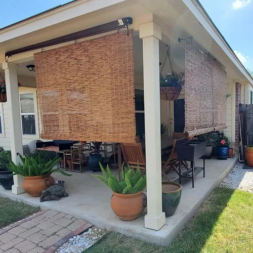Vista 3 de Persianas enrollables de bambú para patio, tamaño personalizado, persianas retro enrollables para exteriores, cortinas de junco, cortinas de junco