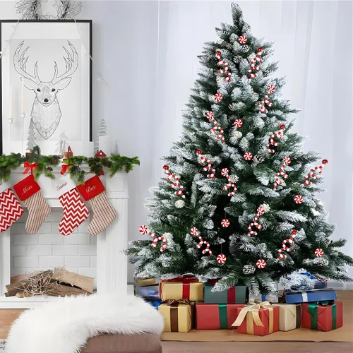 Vista 2 de Juego de 20 piezas de palillos de árbol de Navidad, adornos rojos y blancos, decoración de campanas de caramelo