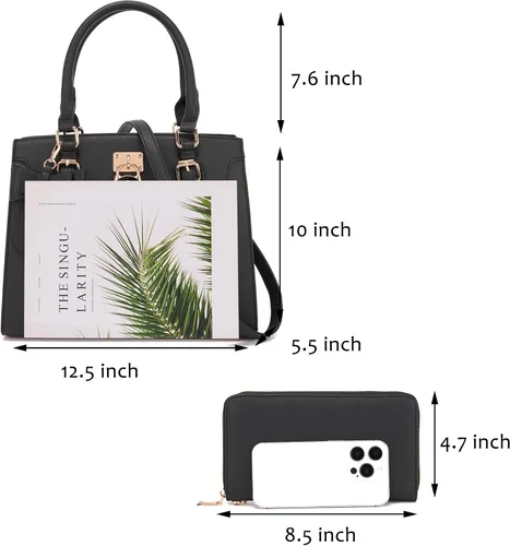 Vista 3 de Qiyuer - Bolsos y carteras para mujer, juego de damas con asa superior, bolso de hombro, bolso de trabajo con cartera de embrague a juego, 2 piezas