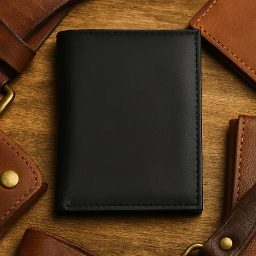 Vista 2 de MARSHAL Cartera grande de cuero genuino para hombre con tarjeta de crédito Negro