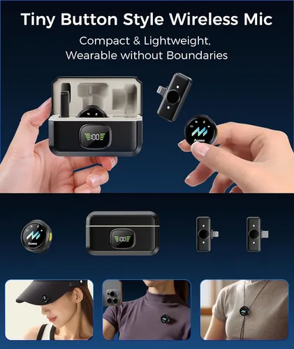 Vista 20 de Micrófono Lavalier inalámbrico para teléfonos iPhone y Android, micrófono de solapa con clip AI Noise Reduction & Hi-Fi Audio & 24H Working Time &