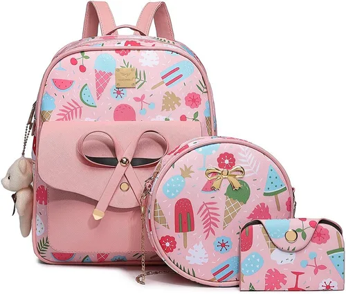 Vista 11 de MACCINELO Linda mochila de cuero para mujer, mochila pequeña con lazo para regalo de niñas, bolsa de hombro para mujer, 3
