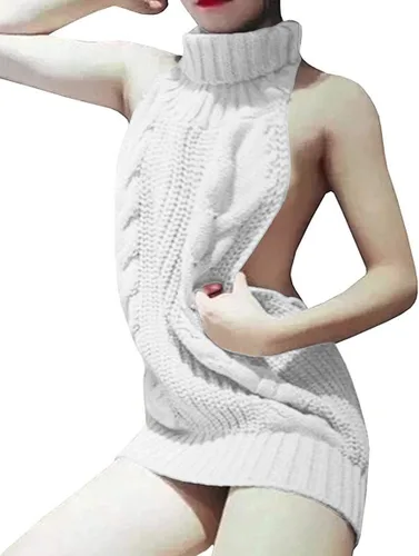 Vista 5 de Olens Suéter de cuello alto sin mangas con espalda abierta de estilo japonés Suéter de cosplay de anime