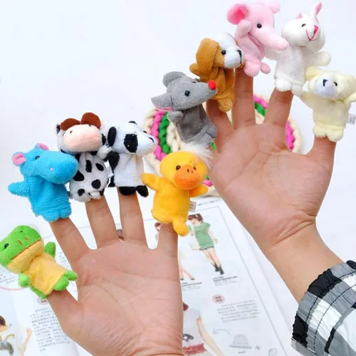 Vista 2 de 10 piezas de marionetas de dedo de Story Time - Diferentes marionetas de dedo de animales de granja de dibujos animados para niños pequeños