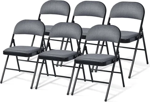 Vista 11 de GOFLAME Paquete de 6 sillas plegables, juego de sillas de comedor de tela con asiento acolchado y marco de metal, asiento comercial tapizado