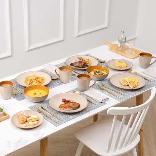 Vista 4 de vicrays Juego de tazas de café, 12 onzas, juego de 6, tazas de cerámica para hombres y mujeres, tazas esmaltadas únicas con asa para café, té