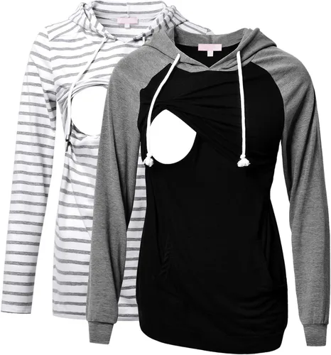 Vista 25 de Bhome Camisa de lactancia de manga larga con capucha para lactancia materna