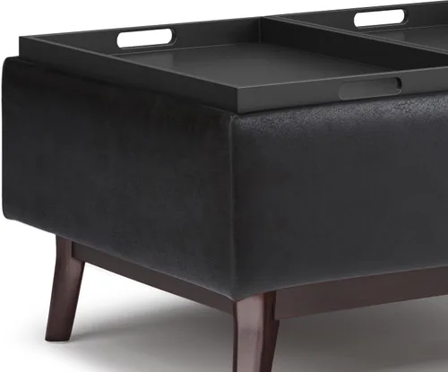 Vista 7 de SIMPLIHOME Owen Tray Top - Otomana pequeña de almacenamiento para mesa de centro – otomana rectangular tapizada de cuero vegano de 34 pulgadas