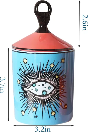 Vista 2 de Gran tarro de vela aromática de cielo estrellado con tapa de ojos, tarro de cerámica Makecup, soporte para hisopos de algodón, decoración del hogar