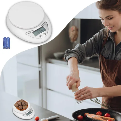 Vista 4 de Joyzan Báscula digital de cocina, pantalla LCD de alimentos, gramos, onzas, unidades de libra, pesa hasta 11.0 lbs, pesaje, medición de pérdida