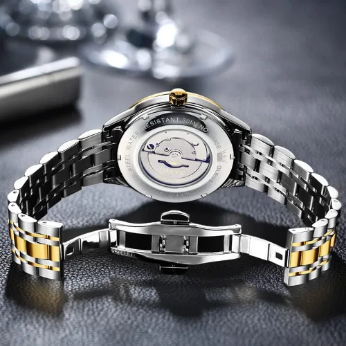 Vista 5 de OLEVS Relojes automáticos para hombre, calendario mecánico, impermeable, de acero inoxidable, luminoso, de cuerda automática, reloj de pulsera
