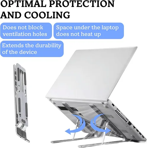 Vista 4 de FlexElevate - Soporte ajustable para laptop de 7 niveles, color plateado, acero al carbono, elevador ergonómico para escritorio, compatible