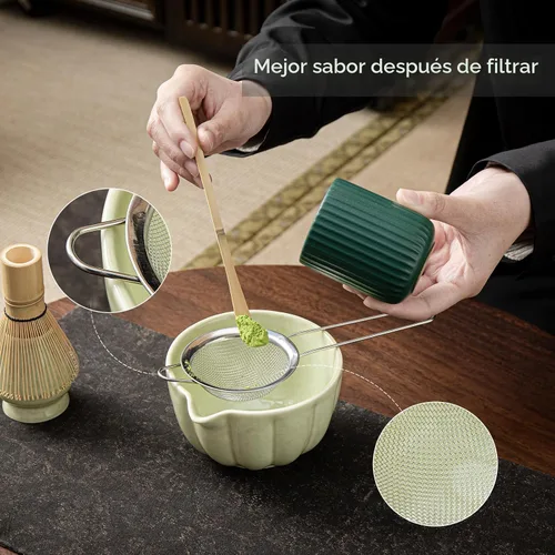 Vista 2 de Set de Batidor Matcha, Set de Matcha Incluye Tazón de Matcha de Cerámica, Batidor de Bambú, Cuchara, Soporte Chasen, Tamiz, Kit de Matcha Perfecto