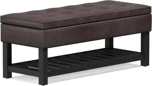 Vista 18 de SIMPLIHOME Cosmopolitan - Otomana rectangular con aspecto de lino de 44 pulgadas de ancho, color gris nube