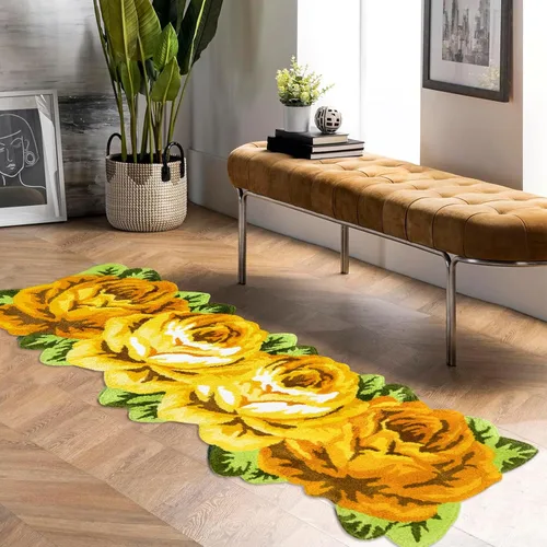 Vista 36 de USTIDE Bonita alfombra de baño de rosas para baño, alfombra de baño naranja de lujo, antideslizante, con forma de flor, alfombra de ducha de felpa